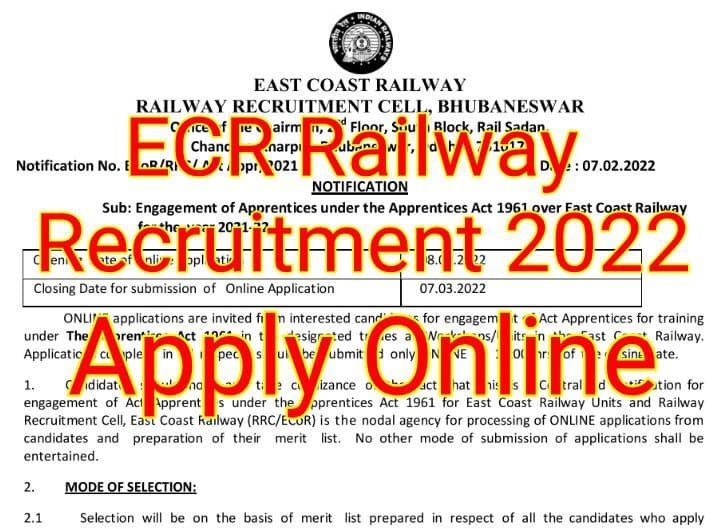 East Coast Railway Recruitment 2022 
